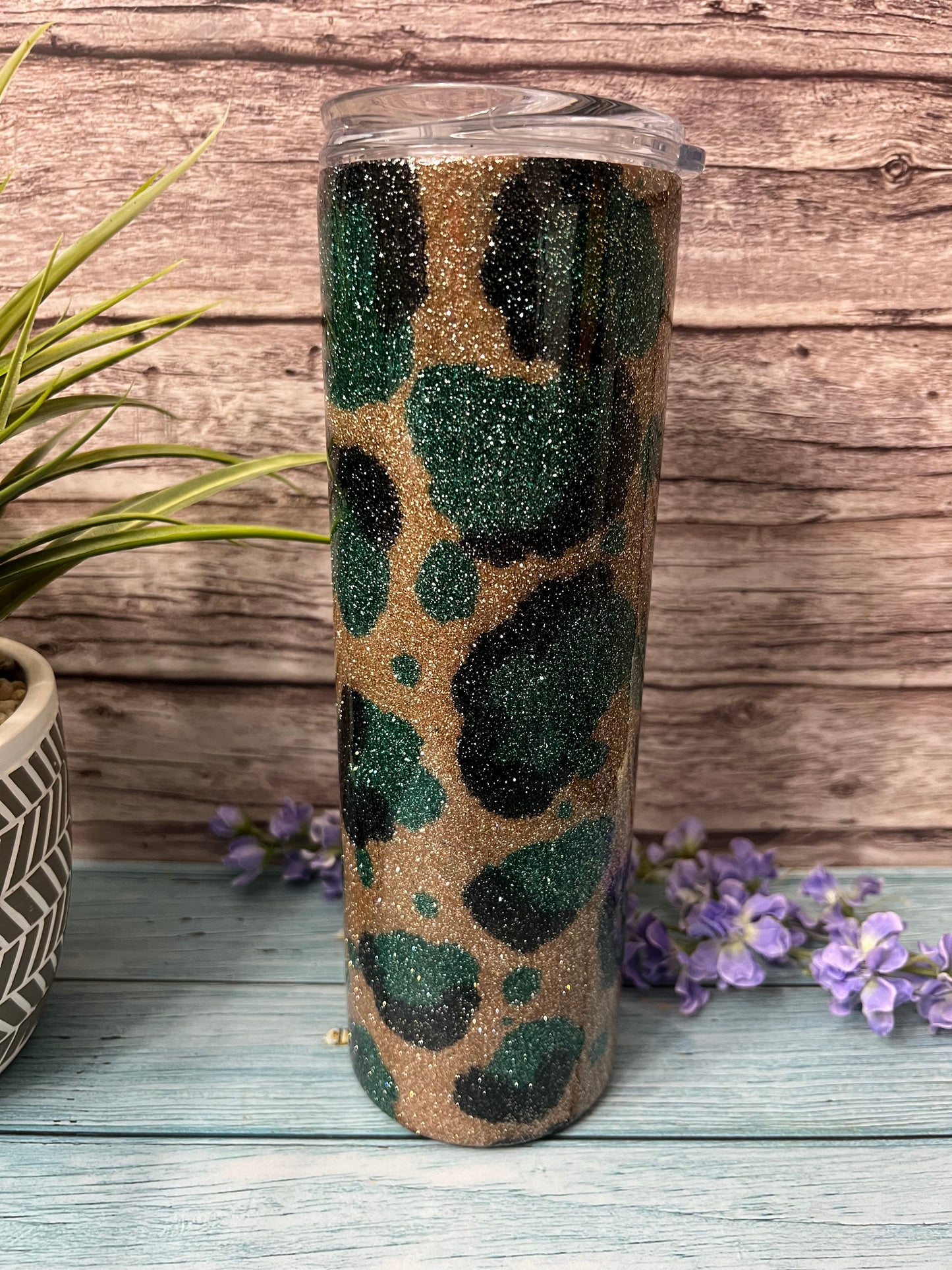 RTS #60 -30oz Teal Cow Print Skinny Tumbler-Pre Made-RTS