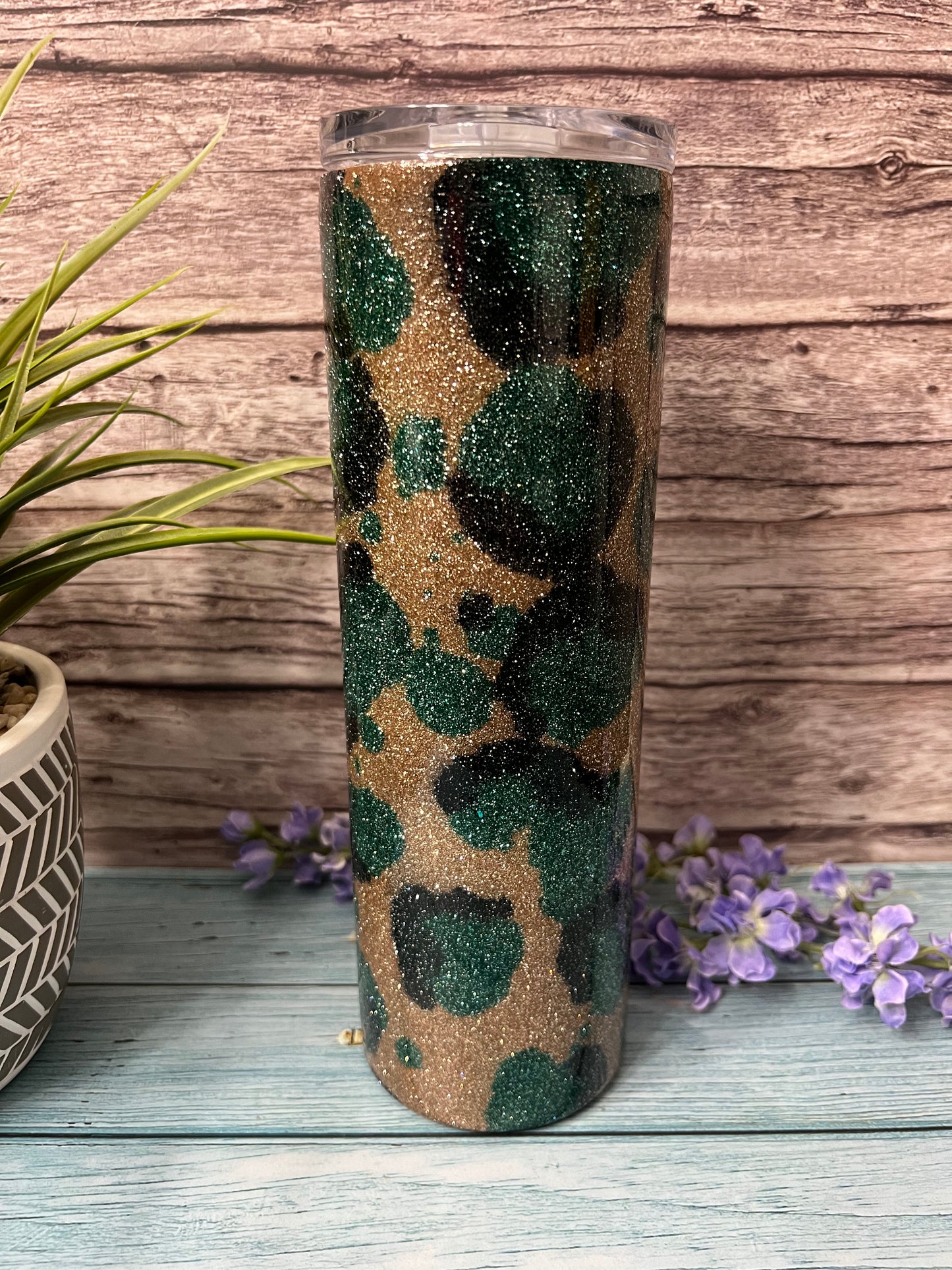 RTS #60 -30oz Teal Cow Print Skinny Tumbler-Pre Made-RTS