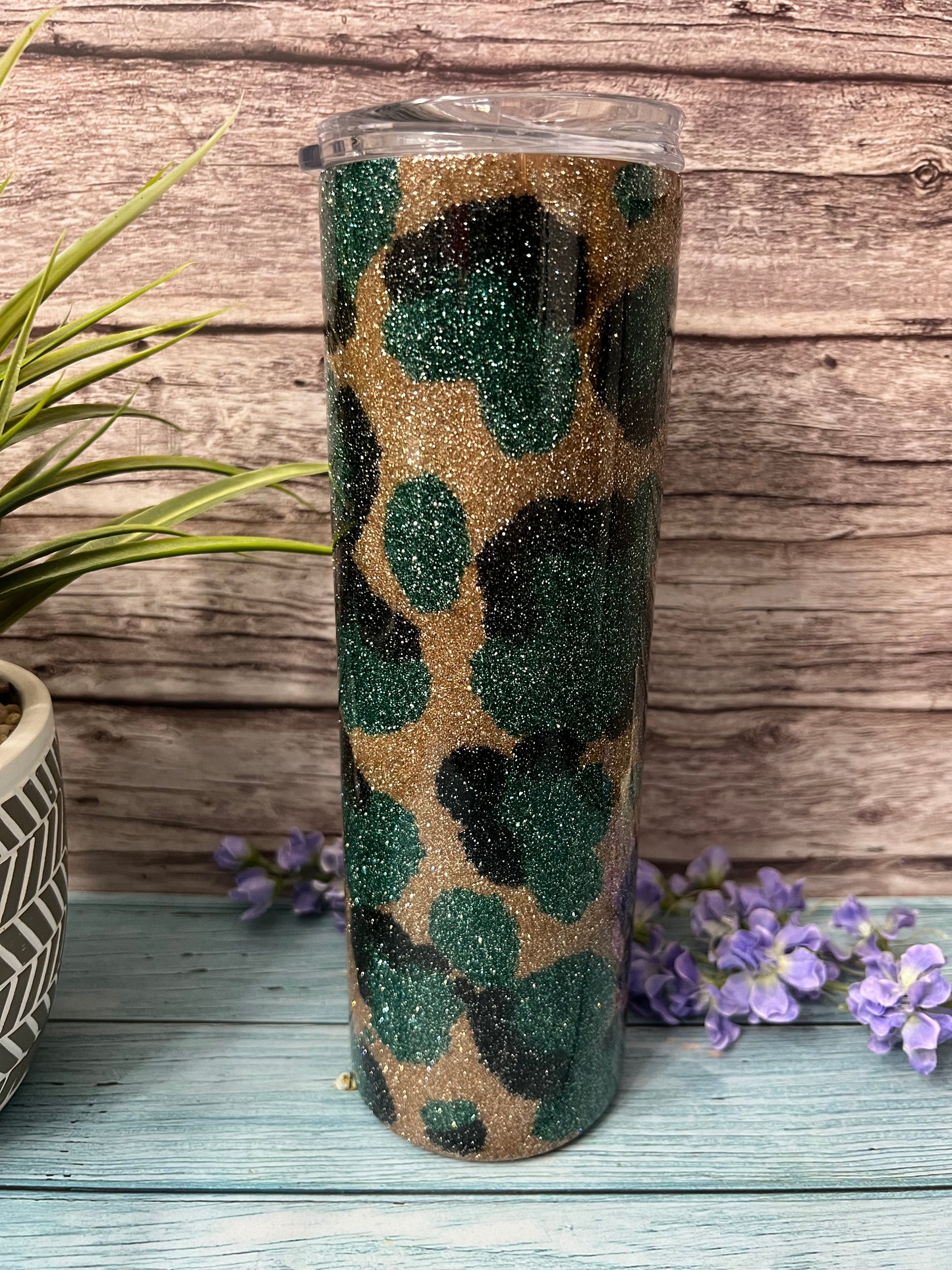 RTS #60 -30oz Teal Cow Print Skinny Tumbler-Pre Made-RTS