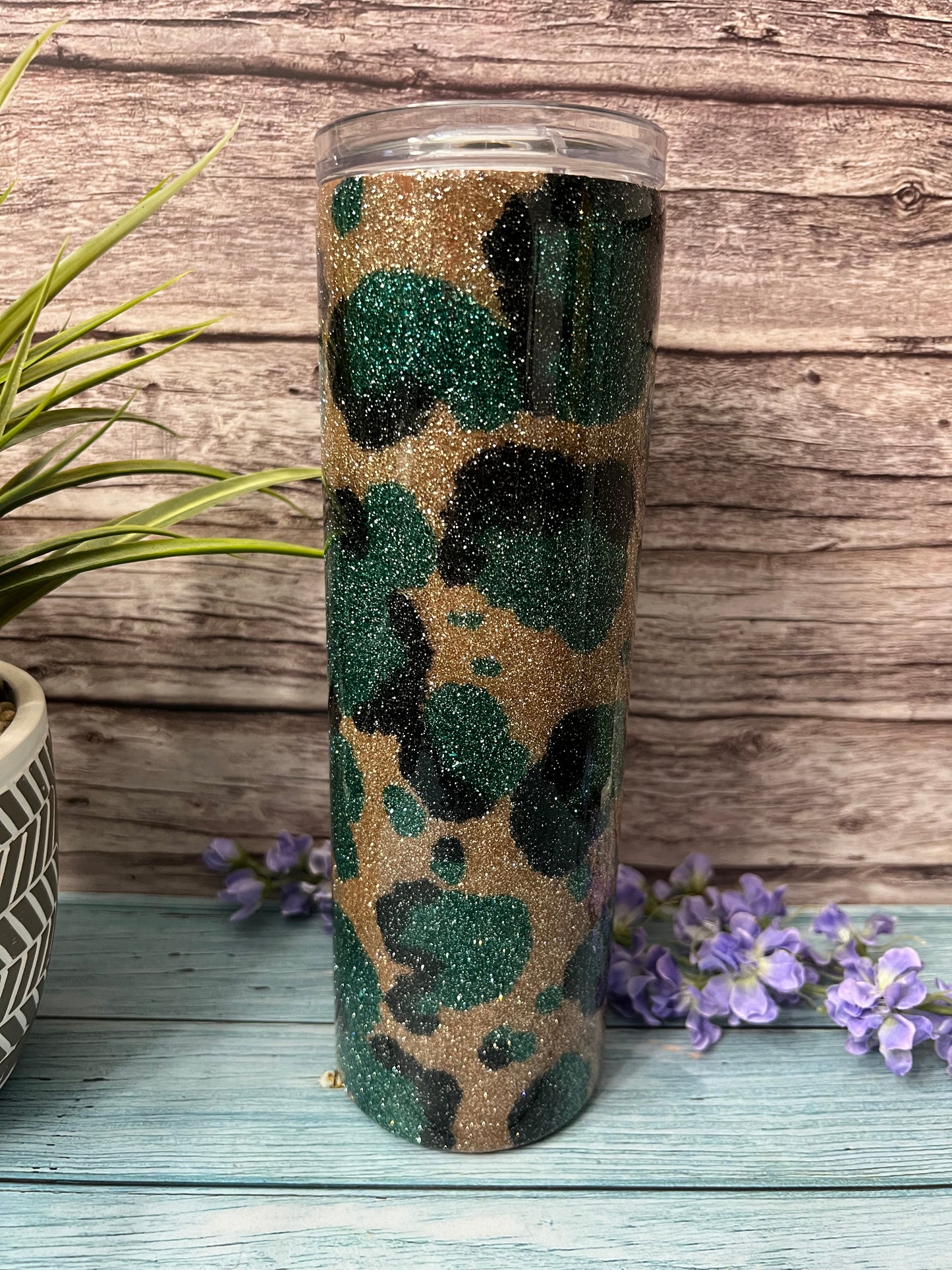 RTS #60 -30oz Teal Cow Print Skinny Tumbler-Pre Made-RTS