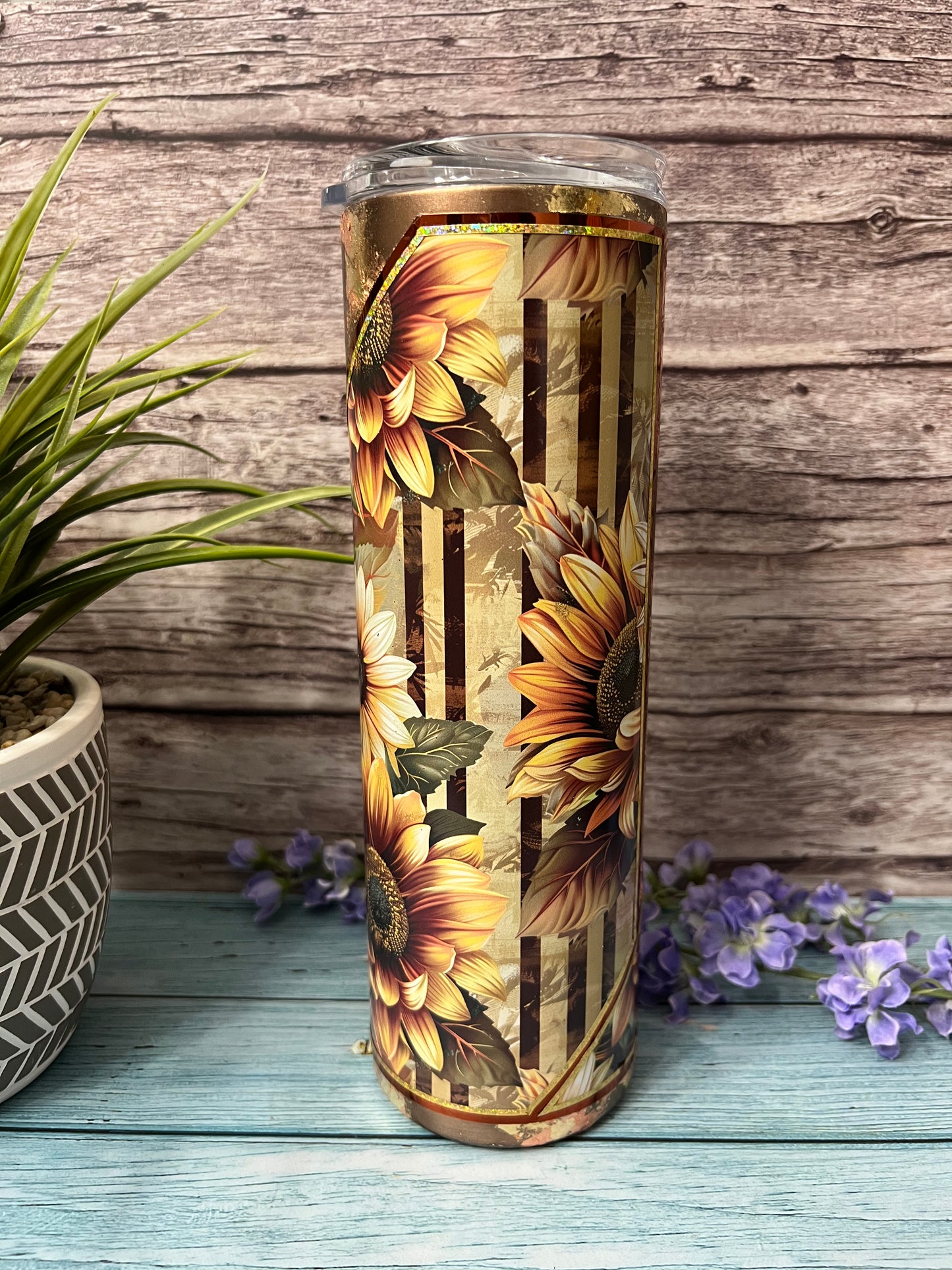 RTS #62 -30oz Sunflowers w/flakes Skinny Tumbler-Pre Made-RTS