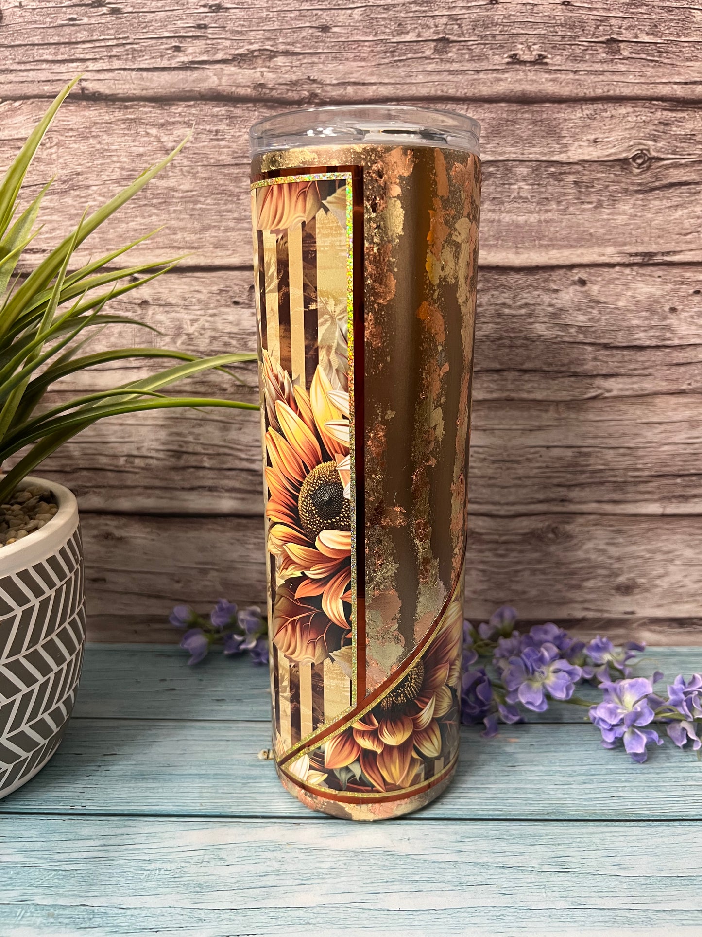 RTS #62 -30oz Sunflowers w/flakes Skinny Tumbler-Pre Made-RTS