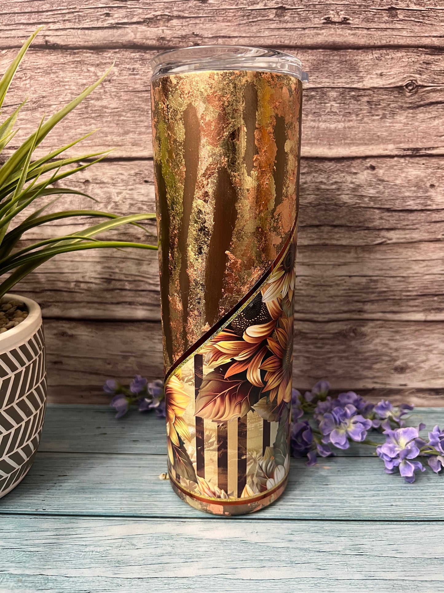 RTS #62 -30oz Sunflowers w/flakes Skinny Tumbler-Pre Made-RTS