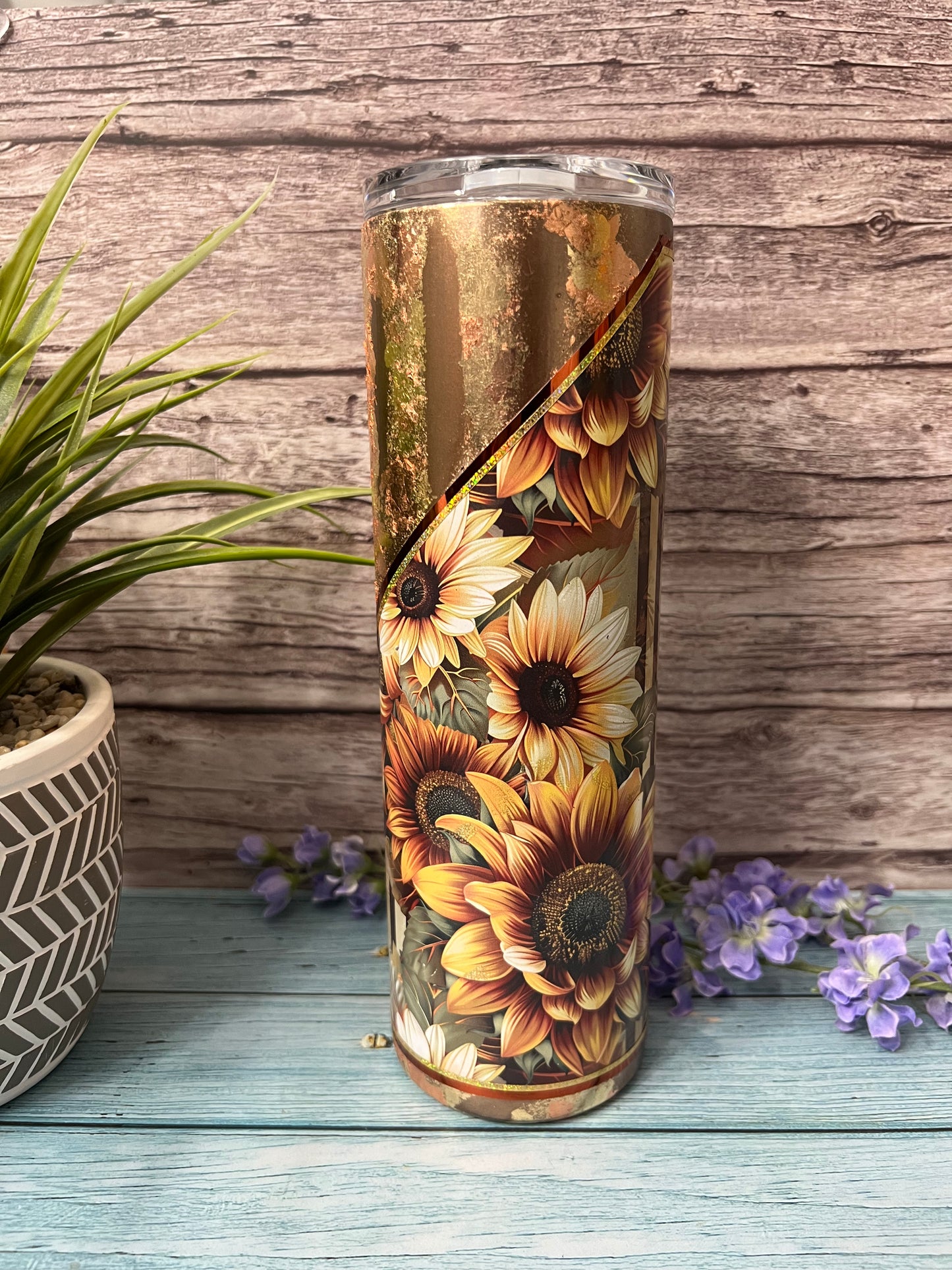 RTS #62 -30oz Sunflowers w/flakes Skinny Tumbler-Pre Made-RTS