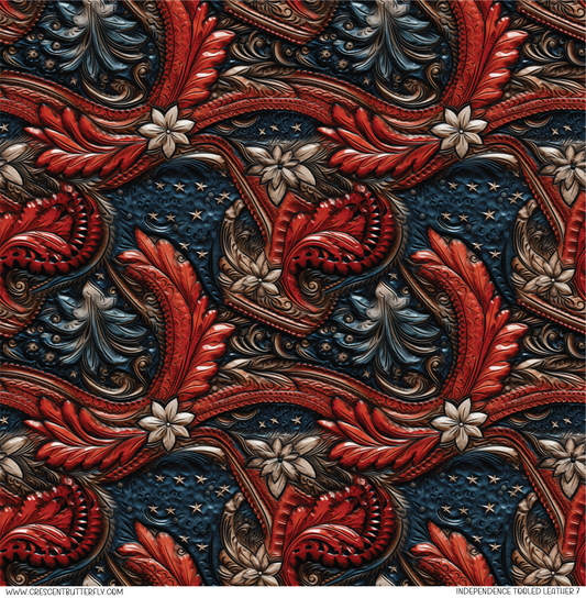 Independence Tooled Leather 7 Pattern Vinyl Sheet/Wrap