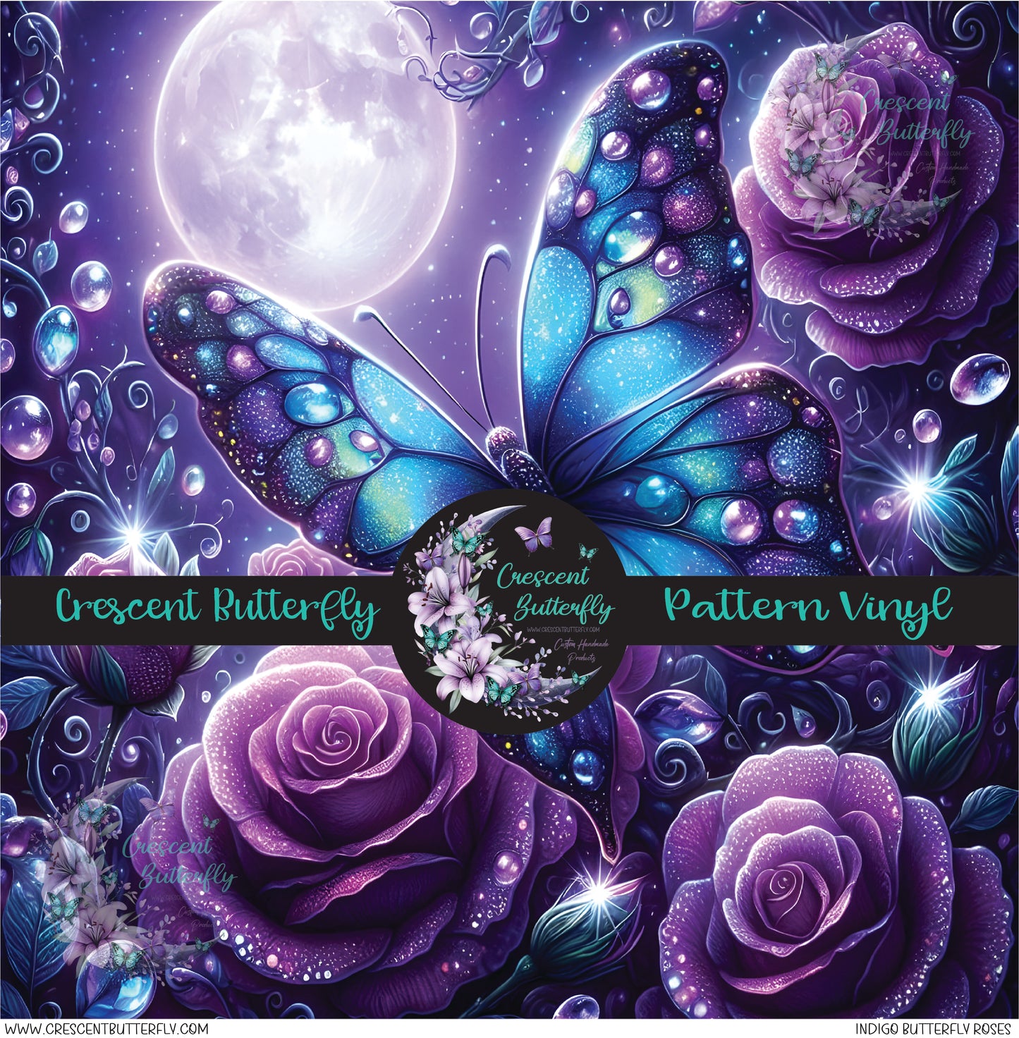 Indigo Butterfly Roses Printed Vinyl Sheet/Wrap