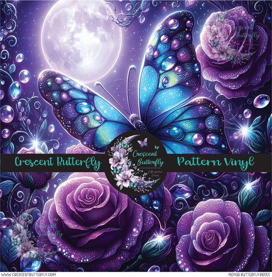 Indigo Butterfly Roses Printed Vinyl Sheet/Wrap