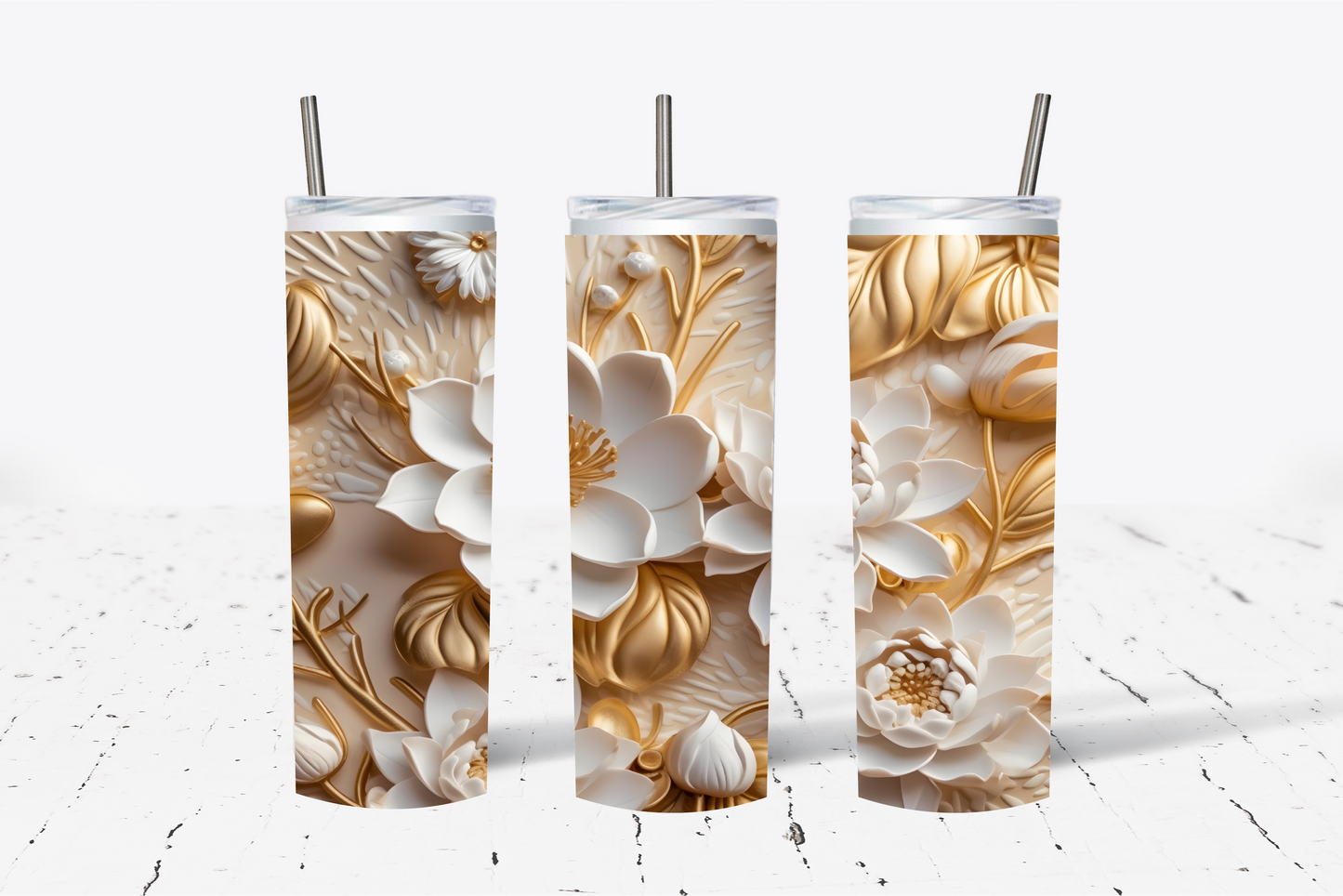 Ivory Flowers 3 3D Sublimation Tumbler