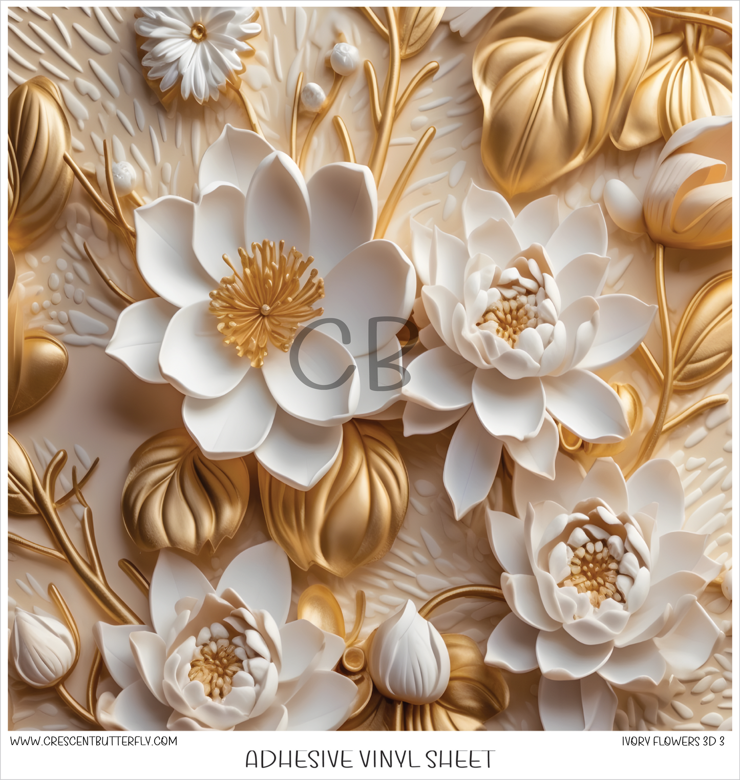 Ivory Flowers 3D 3 Printed Vinyl Sheet