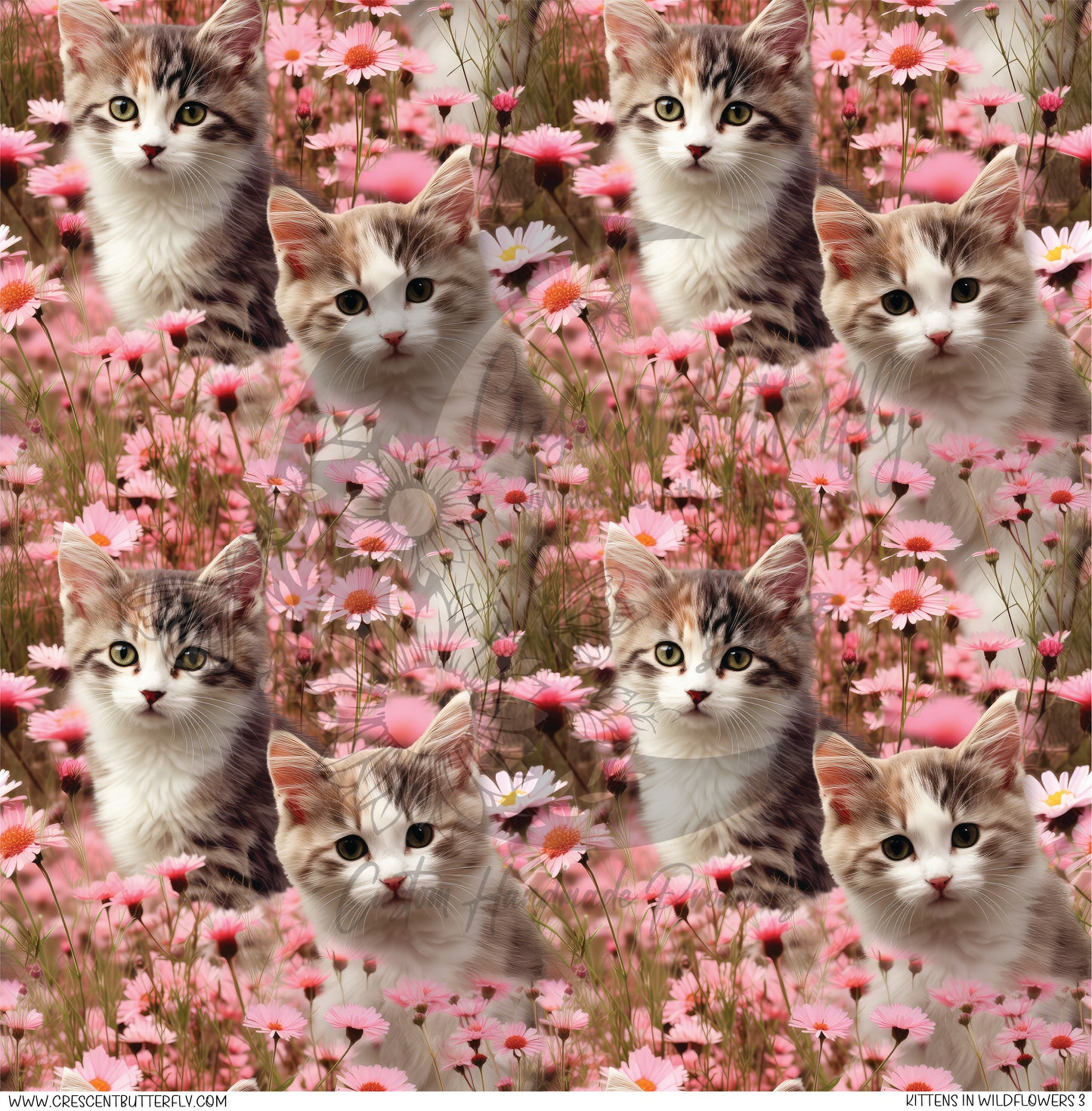 Kittens in Wildflowers 3 Printed Vinyl Sheet/Wrap
