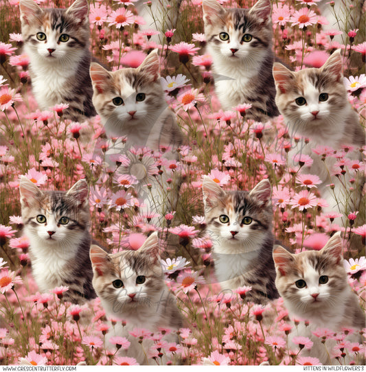 Kittens in Wildflowers 3 Printed Vinyl Sheet/Wrap