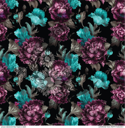 Lavender Teal Poppy Flowers 1 Printed Vinyl Sheet/Wrap