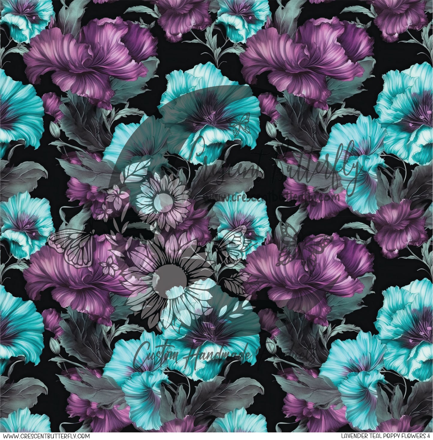 Lavender Teal Poppy Flowers 4 Printed Vinyl Sheet/Wrap