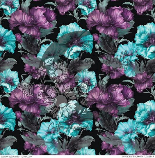Lavender Teal Poppy Flowers 4 Printed Vinyl Sheet/Wrap