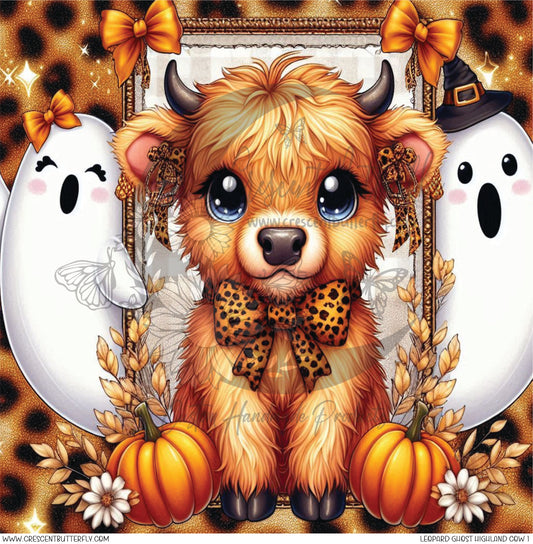 Leopard Ghost Highland Cow 1 Printed Vinyl Sheet/Wrap