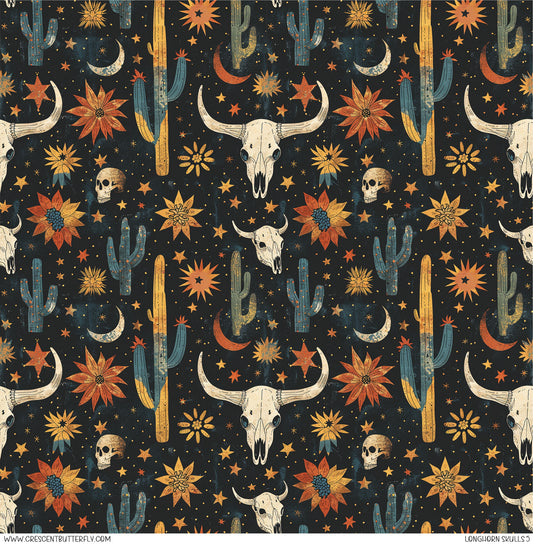 Longhorn Skulls 5 Printed Vinyl Sheet-Tumbler Wrap