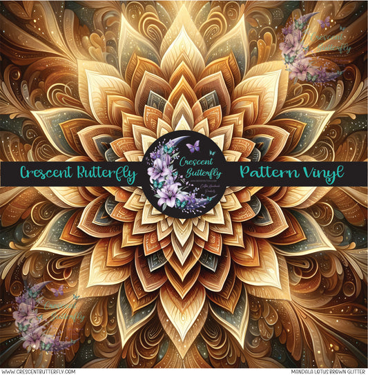 Mandala Lotus Brown Glitter Printed Vinyl Sheet/Wrap