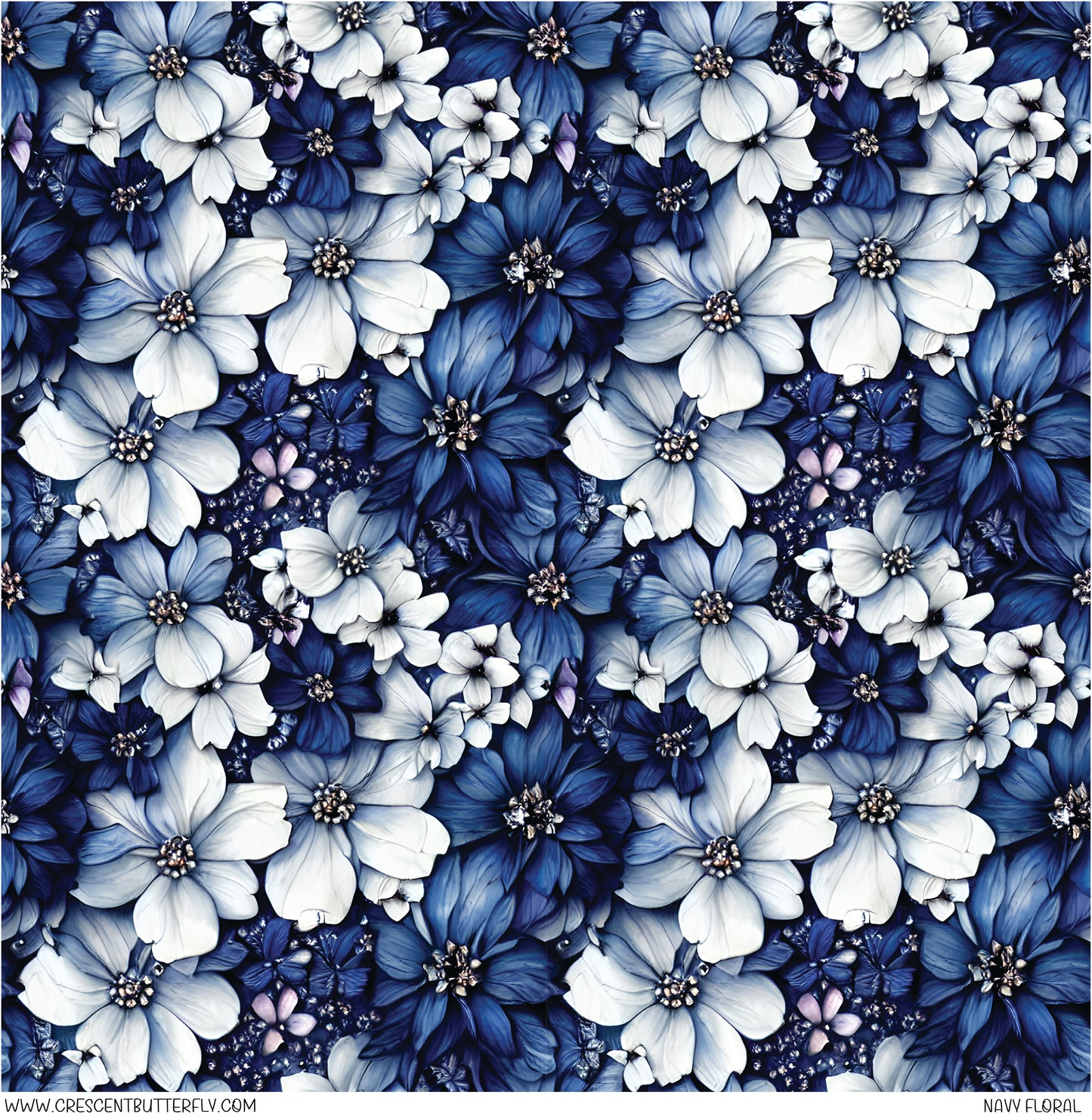 Navy Floral Printed Vinyl Sheet/Wrap