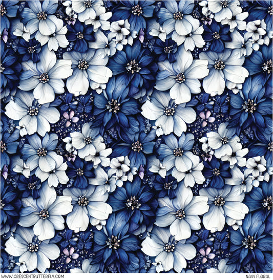 Navy Floral Printed Vinyl Sheet/Wrap