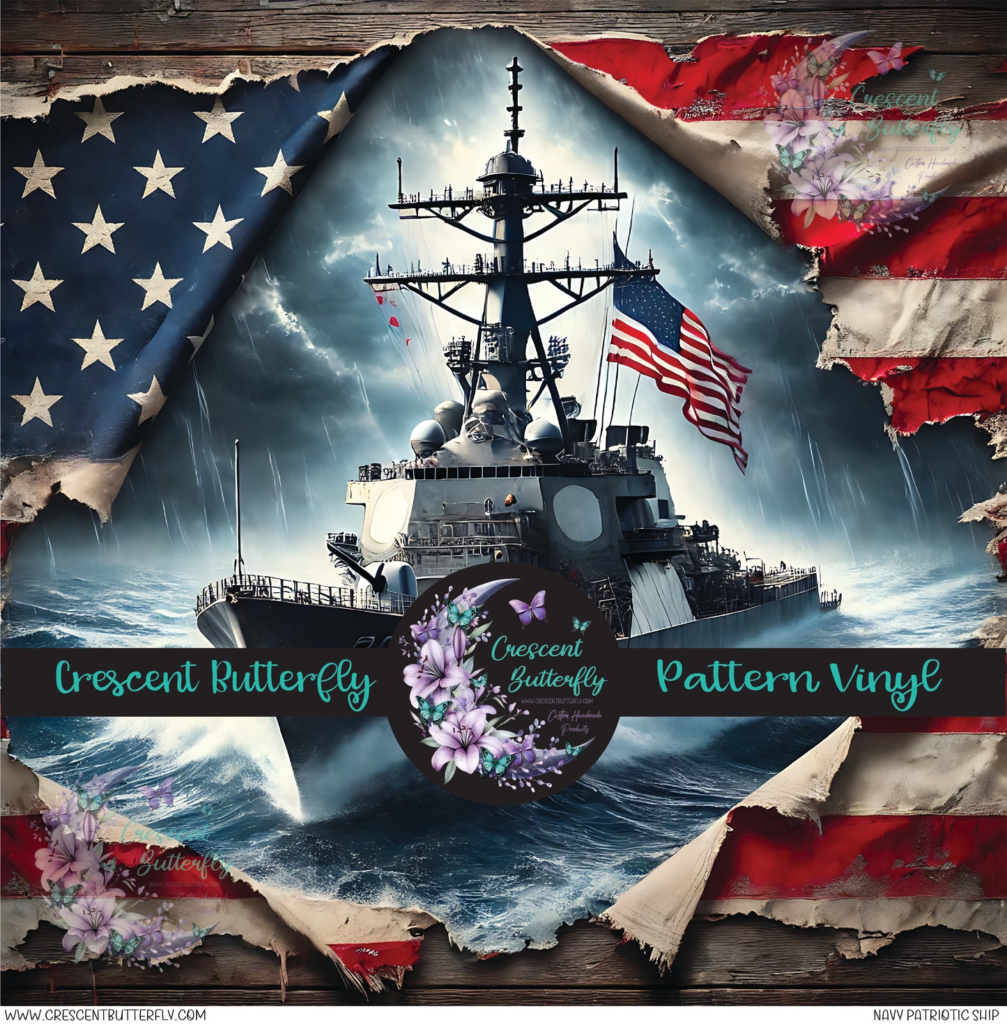 Navy Patriotic Ship Printed Vinyl Sheet/Wrap