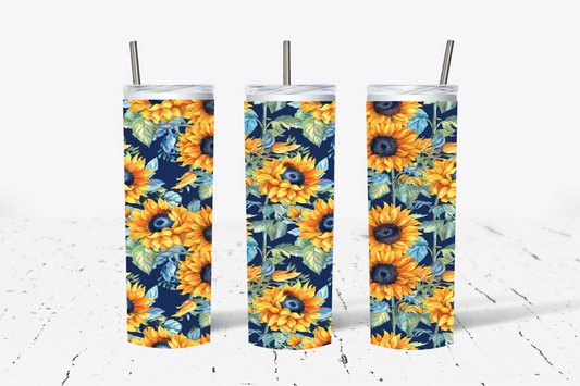 Navy Sunflower Sublimation Tumbler