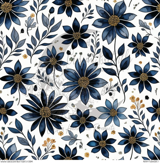 Navy Flowers 1 Printed Vinyl Sheet/Wrap
