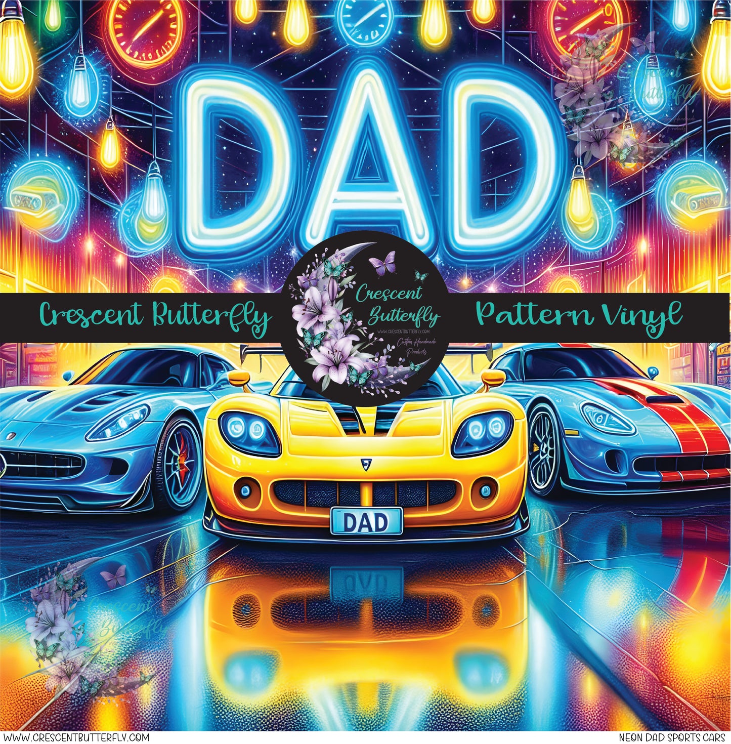 Neon Dad Sports Cars Printed Vinyl Sheet/Wrap