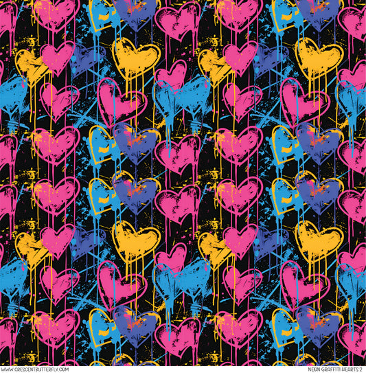 Neon Graffiti Hearts 2 Printed Vinyl Sheet-Tumbler Wrap