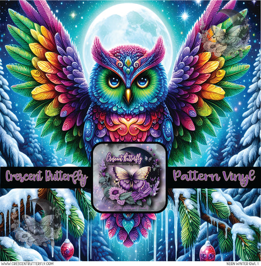Neon Winter Owl 1 Printed Vinyl Sheet-Tumbler Wrap