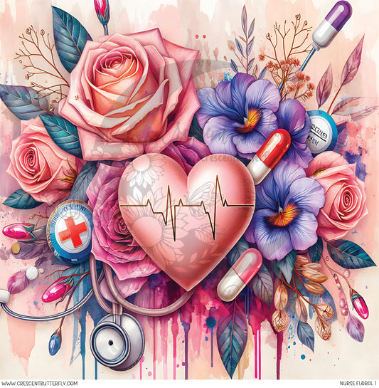Nurse Floral 1 Printed Vinyl Sheet/Wrap