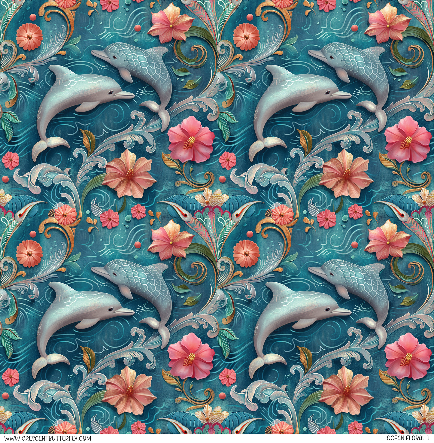 Ocean Floral 1 Pattern Vinyl Sheet/Wrap