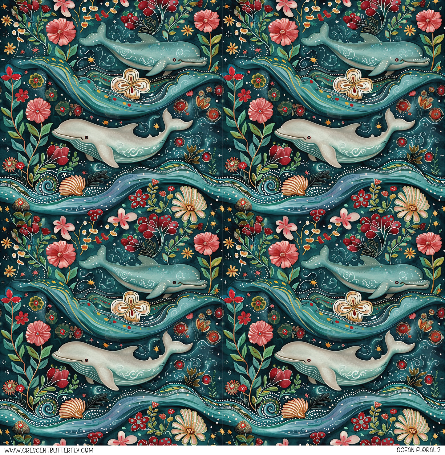 Ocean Floral 2 Pattern Vinyl Sheet/Wrap