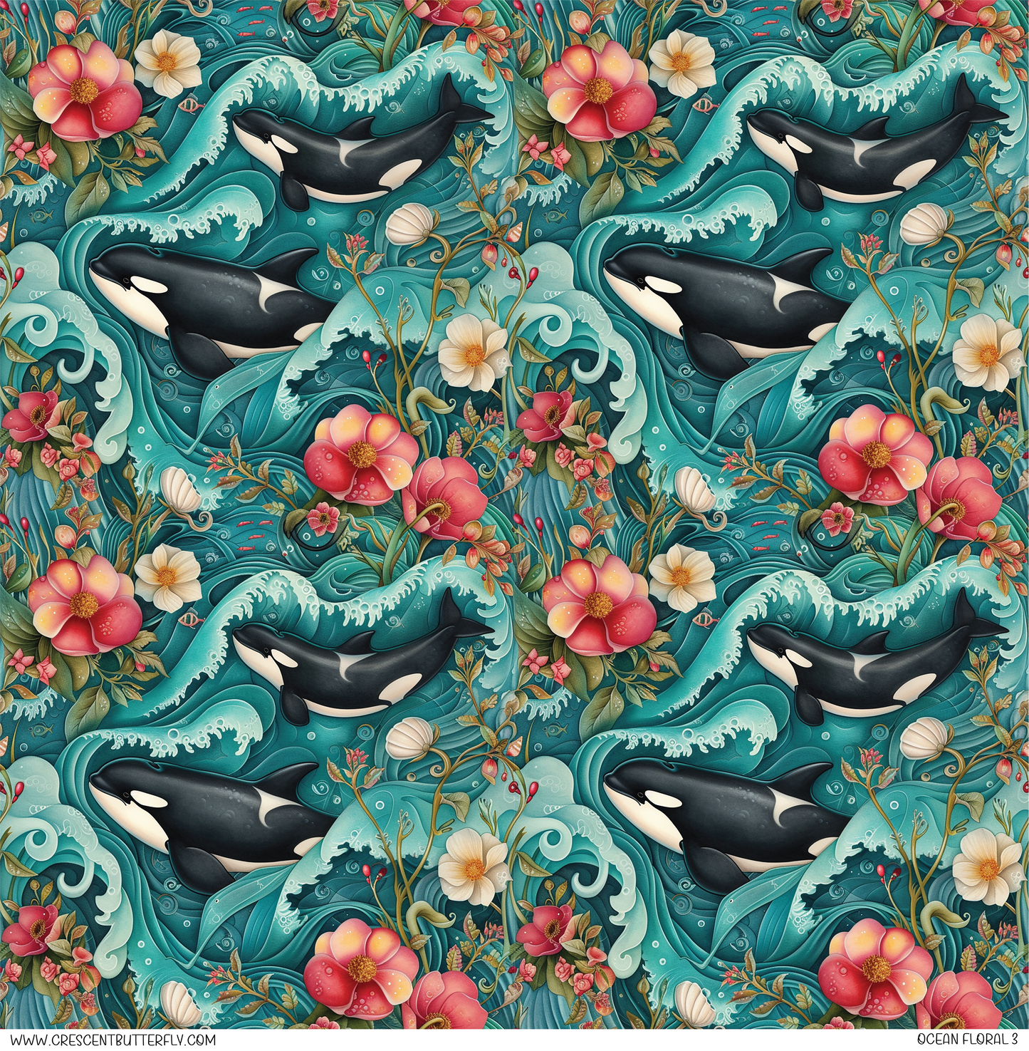 Ocean Floral 3 Pattern Vinyl Sheet/Wrap