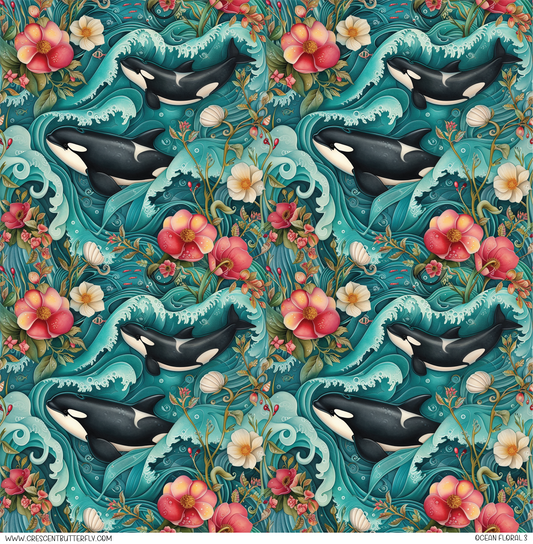 Ocean Floral 3 Pattern Vinyl Sheet/Wrap