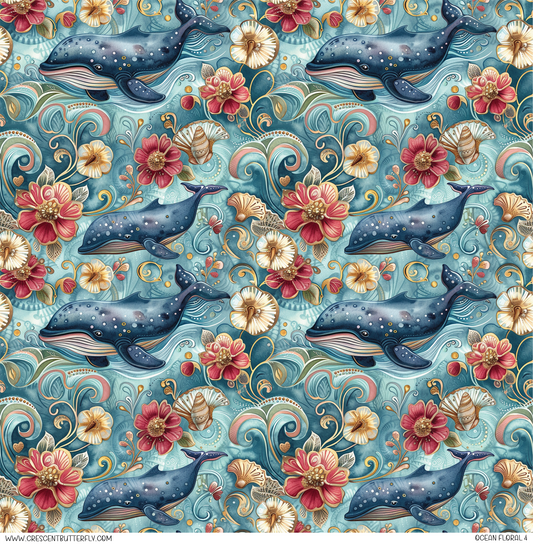 Ocean Floral 4 Pattern Vinyl Sheet/Wrap