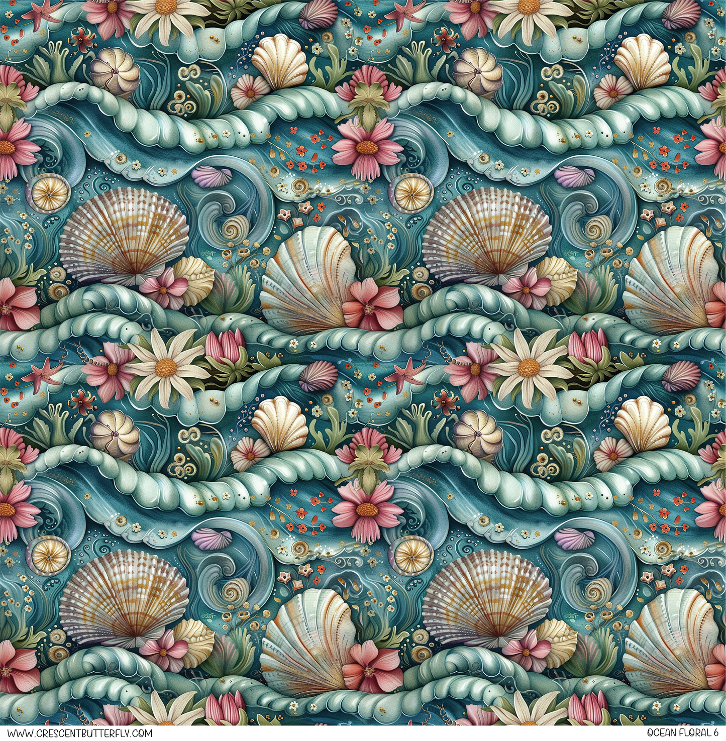 Ocean Floral 6 Pattern Vinyl Sheet/Wrap