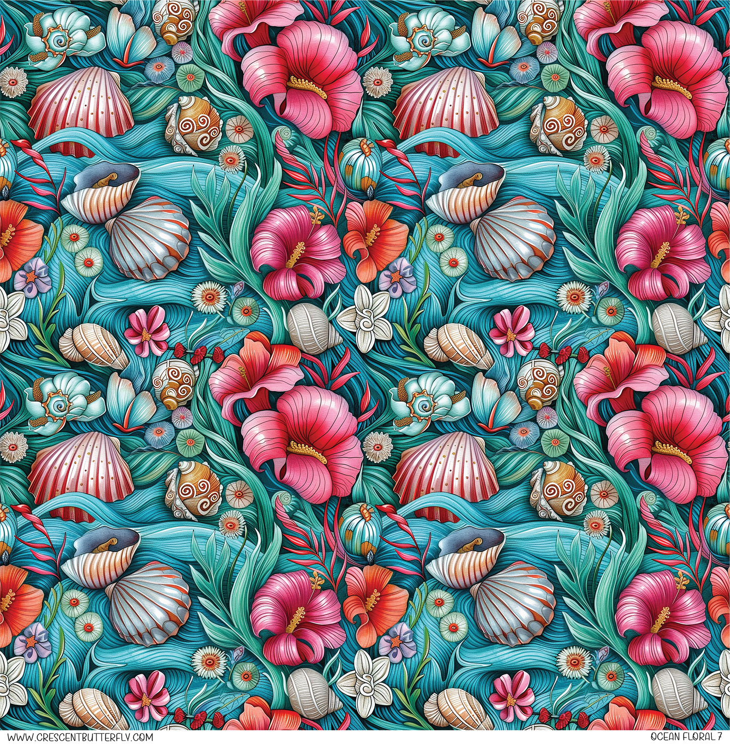 Ocean Floral 7 Pattern Vinyl Sheet/Wrap