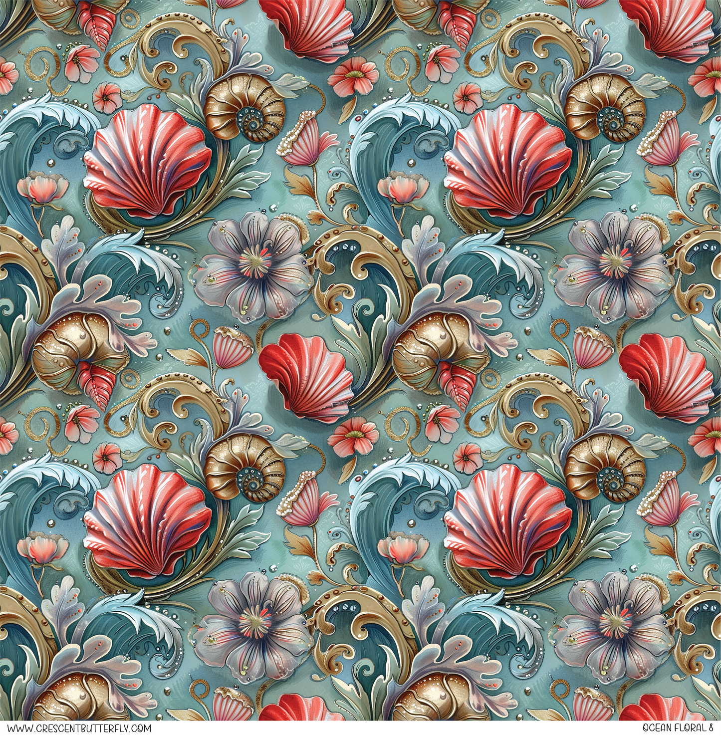 Ocean Floral 8 Pattern Vinyl Sheet/Wrap