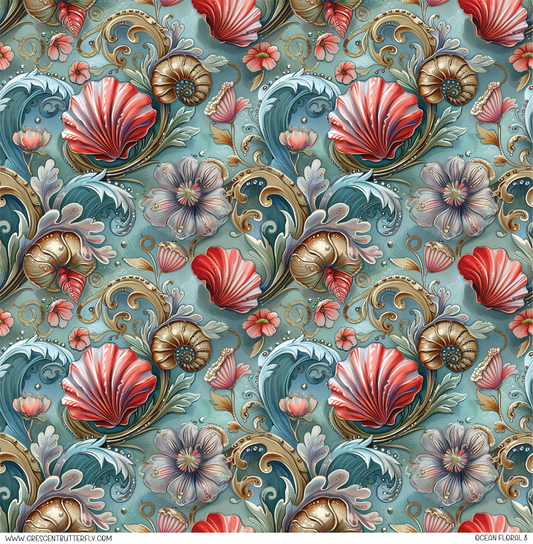 Ocean Floral 8 Pattern Vinyl Sheet/Wrap