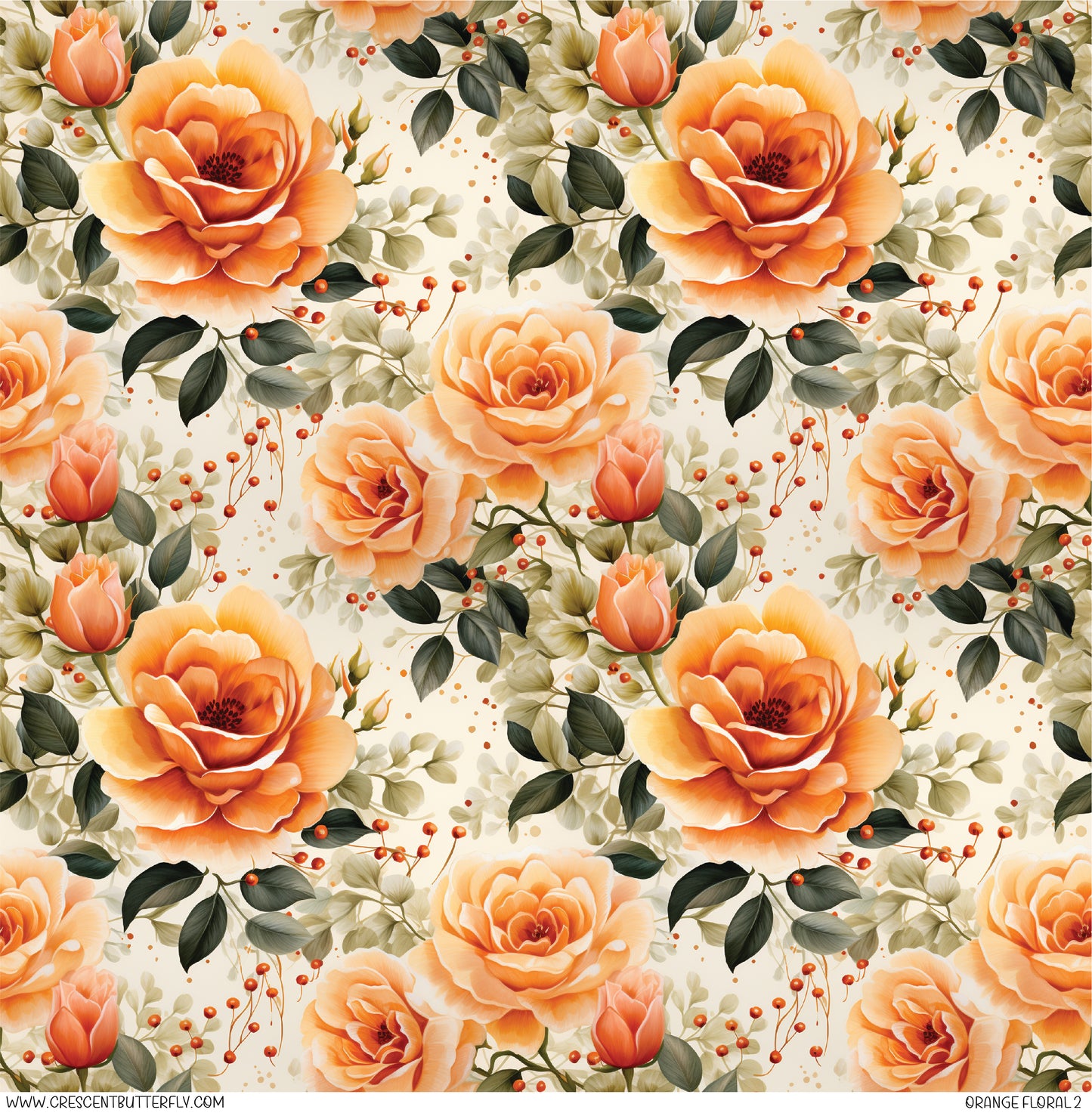 Orange Floral 2 Printed Vinyl Sheet/Wrap