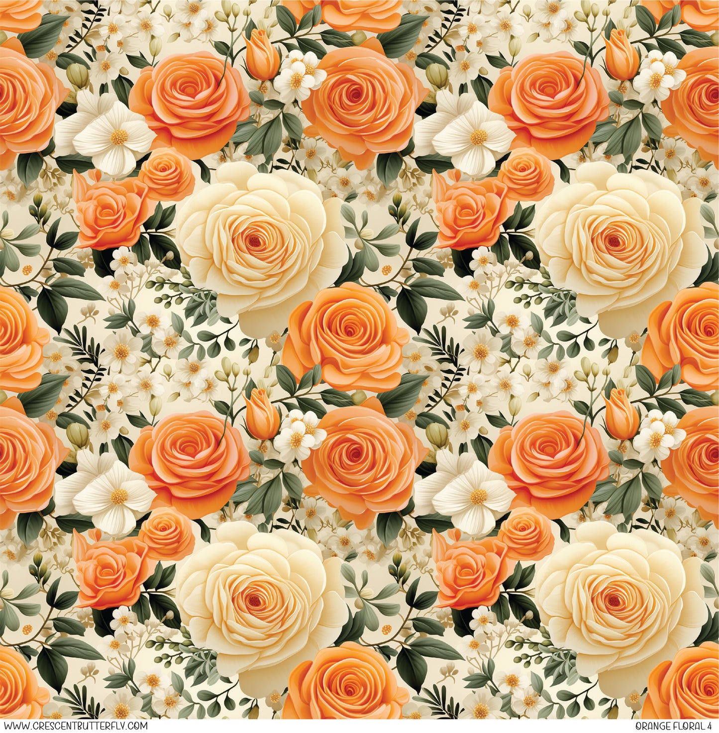 Orange Floral 4 Printed Vinyl Sheet/Wrap