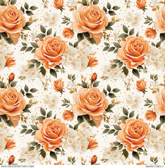 Orange Floral 5 Printed Vinyl Sheet/Wrap