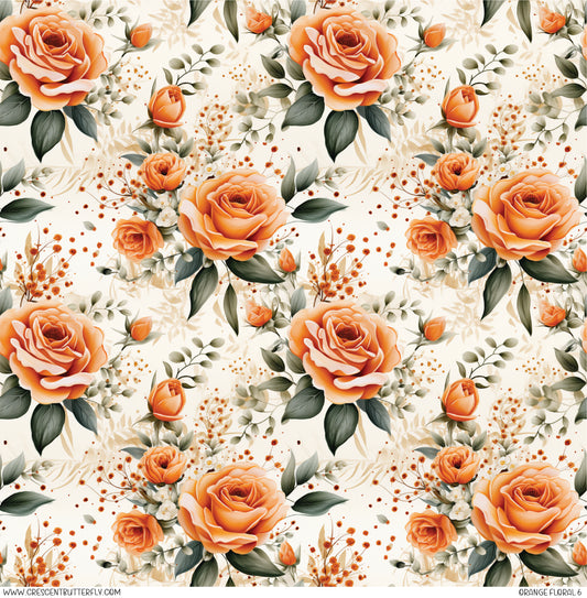 Orange Floral 6 Printed Vinyl Sheet/Wrap