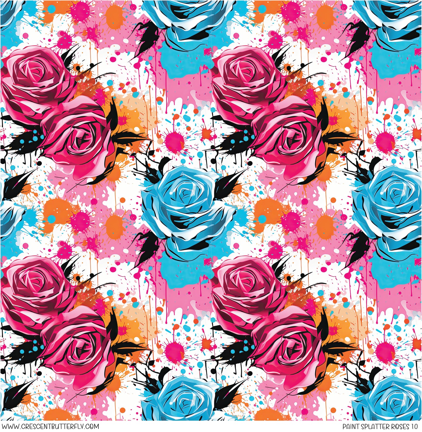 Paint Splatter Roses 10 Printed Vinyl Sheet/Wrap