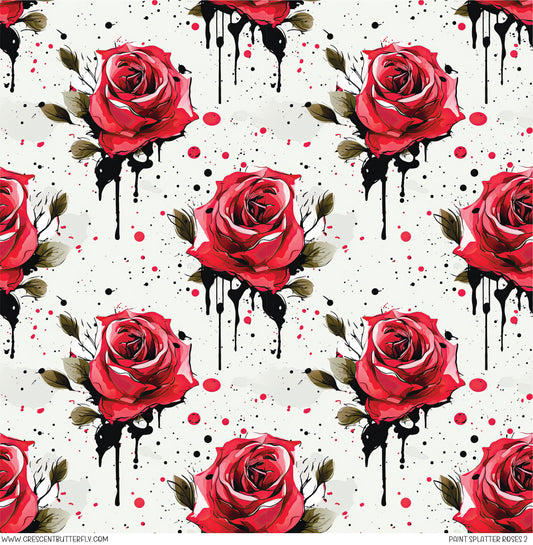 Paint Splatter Roses 2 Printed Vinyl Sheet/Wrap