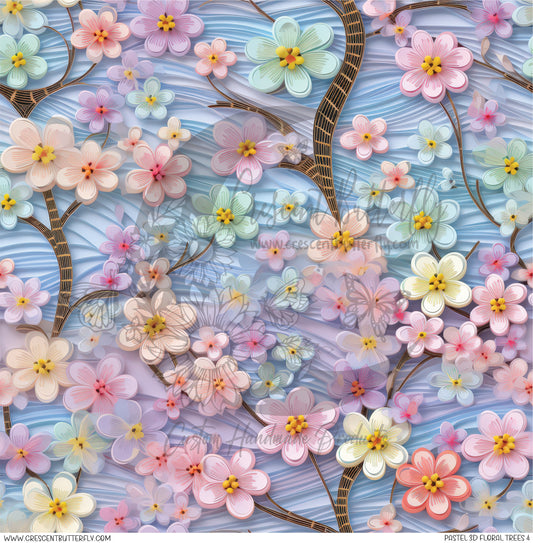Pastel 3D Floral Trees 4 Printed Vinyl Sheet/Wrap