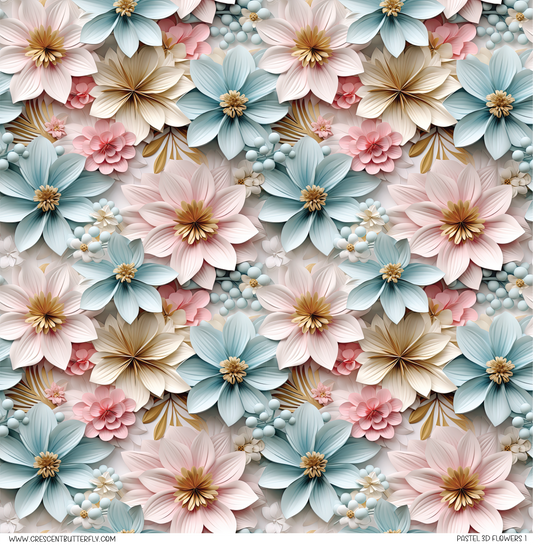 Pastel 3D Flowers 1 Pattern Vinyl Sheet/Wrap