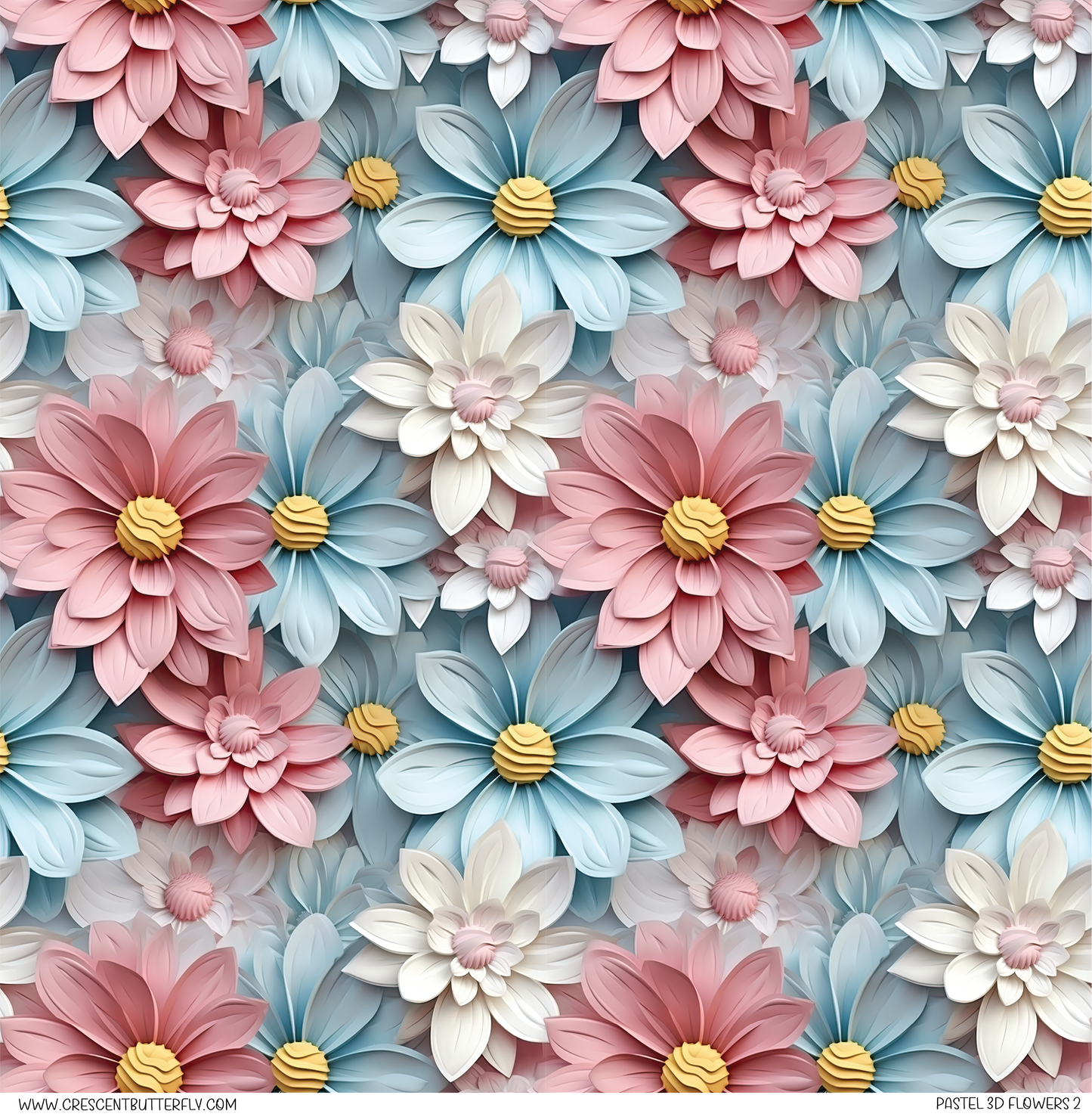 Pastel 3D Flowers 2 Pattern Vinyl Sheet/Wrap