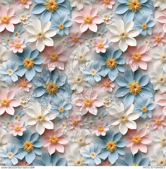 Pastel 3D Flowers 3 Printed Vinyl Sheet/Wrap