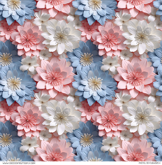 Pastel 3D Flowers 4 Pattern Vinyl Sheet/Wrap